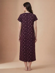 Burgundy Leaf Print Hosiery Maternity Nighty