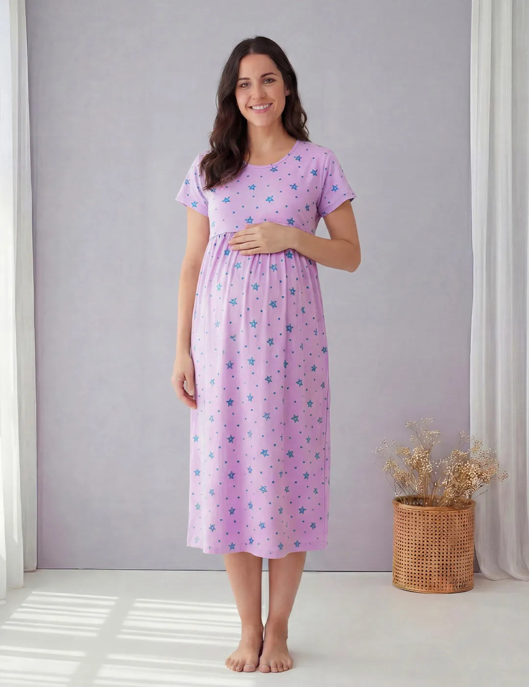 Lilac Star Print Hosiery Maternity Nighty