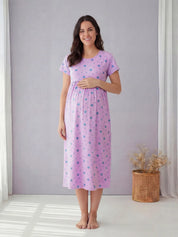 Lilac Star Print Hosiery Maternity Nighty