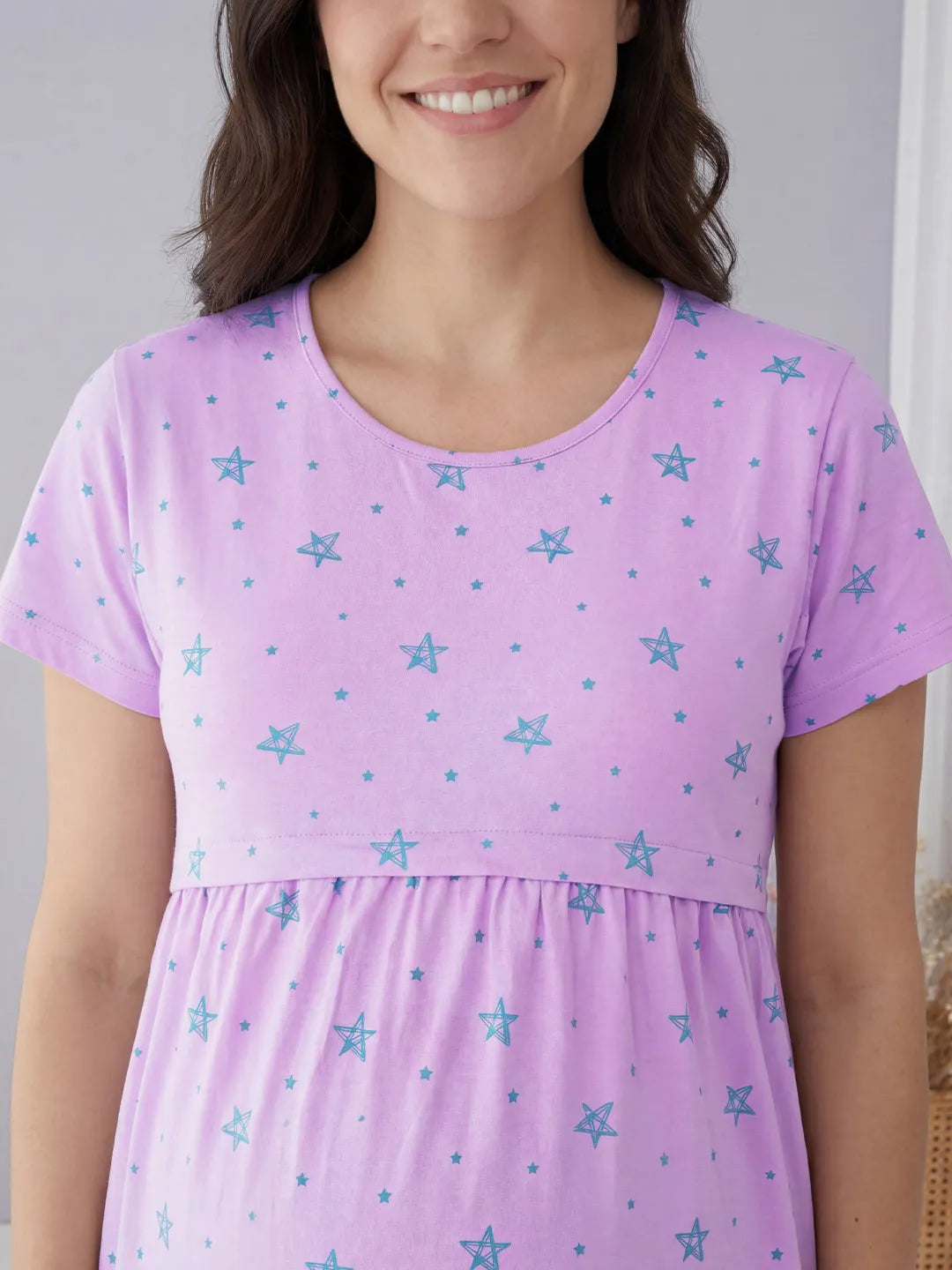 Lilac Star Print Hosiery Maternity Nighty