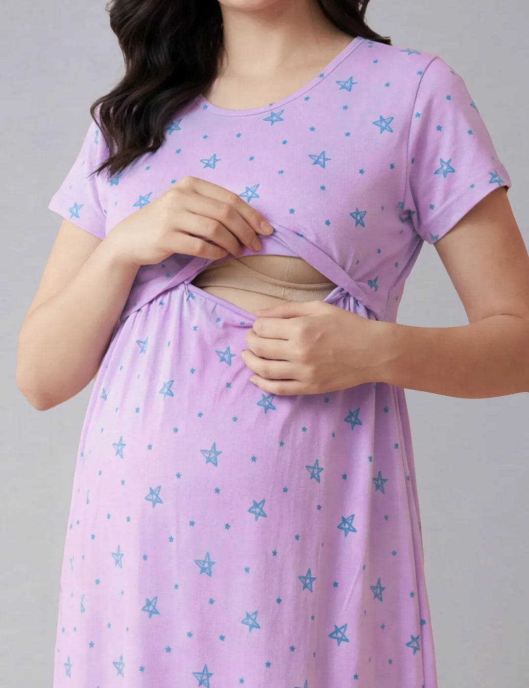 Lilac Star Print Hosiery Maternity Nighty
