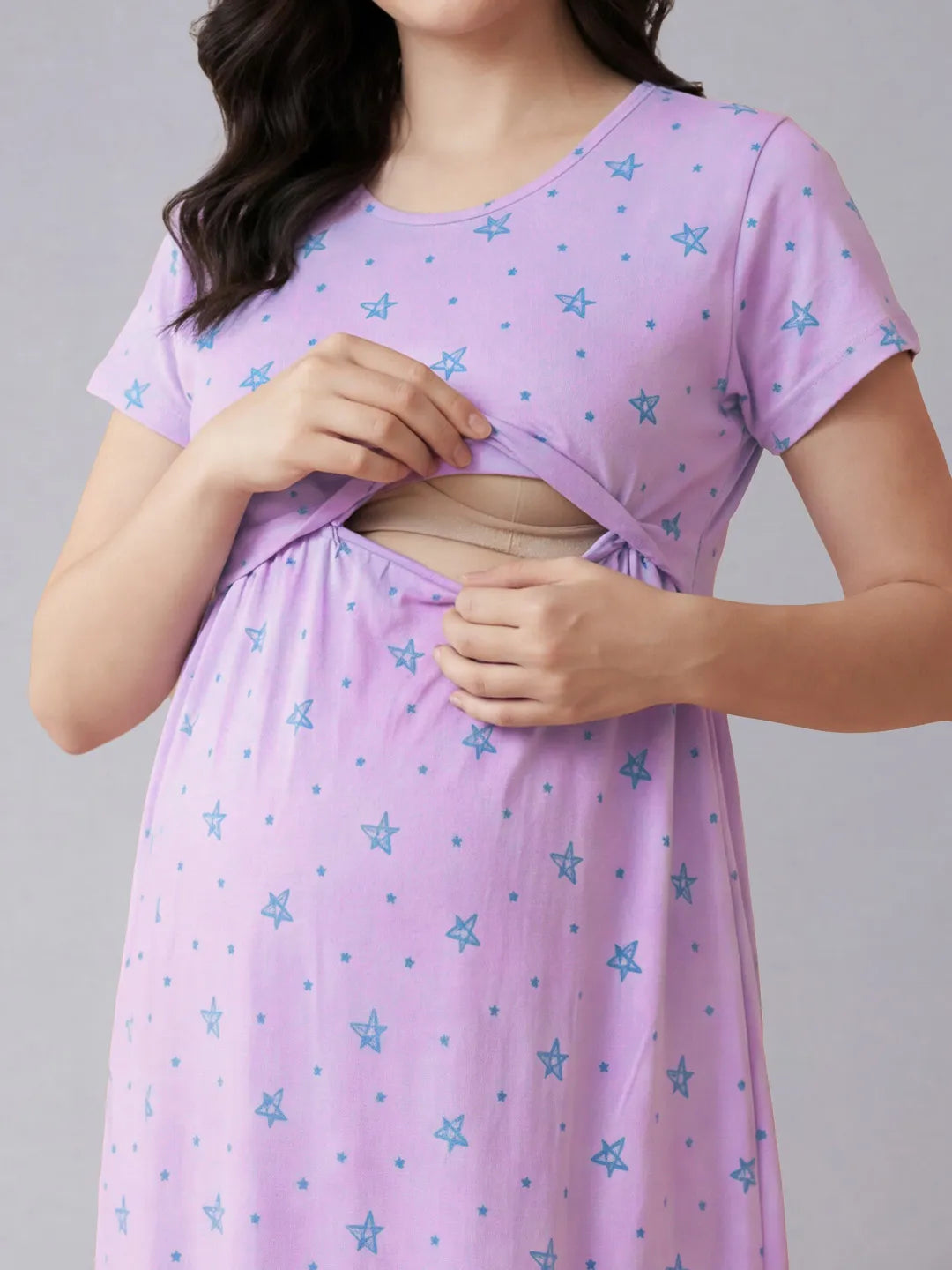 Lilac Star Print Hosiery Maternity Nighty