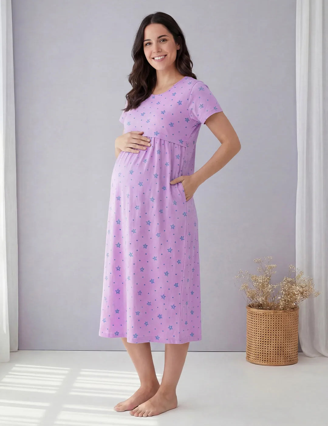 Lilac Star Print Hosiery Maternity Nighty