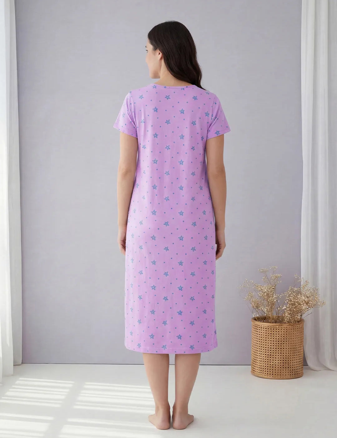 Lilac Star Print Hosiery Maternity Nighty