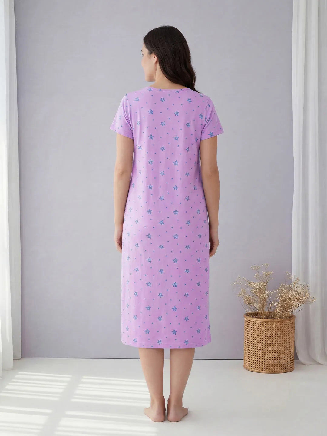 Lilac Star Print Hosiery Maternity Nighty