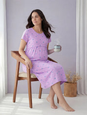 Lilac Star Print Hosiery Maternity Nighty