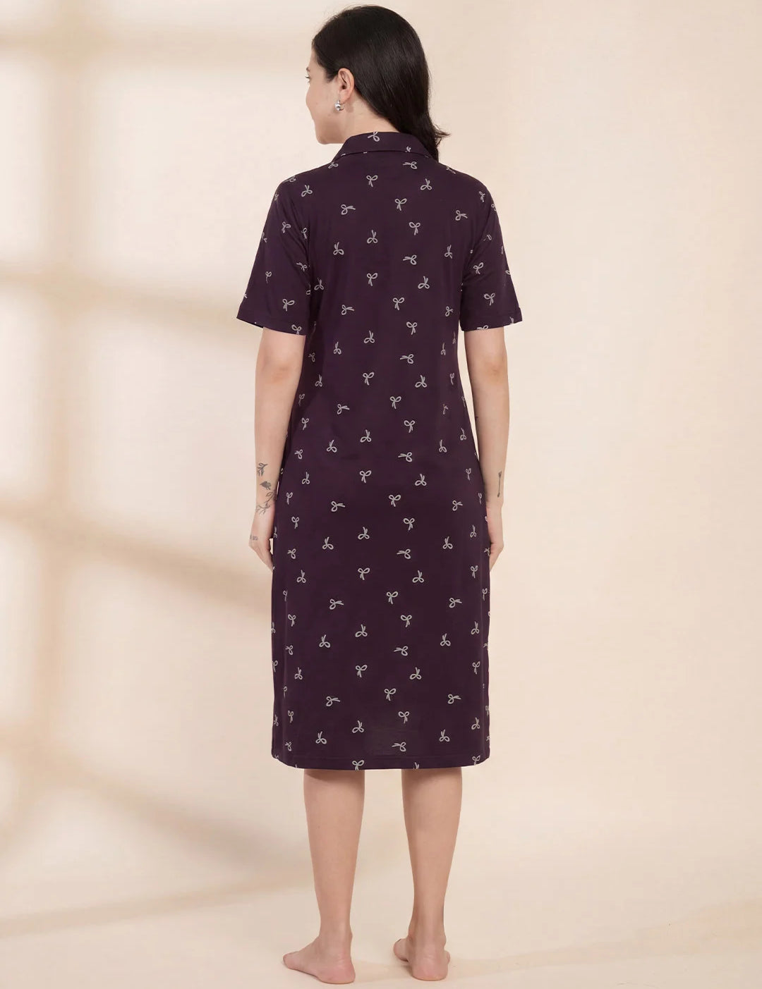 Purple Printed Hosiery Padded Maternity Nighty