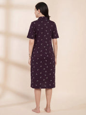 Purple Printed Hosiery Padded Maternity Nighty