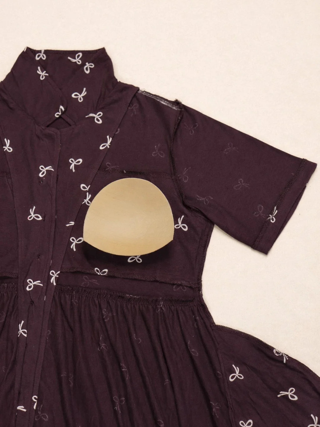 Purple Printed Hosiery Padded Maternity Nighty