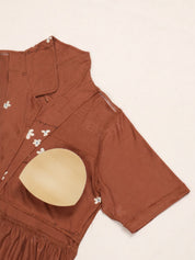 Rust Printed Hosiery Padded Maternity Nighty