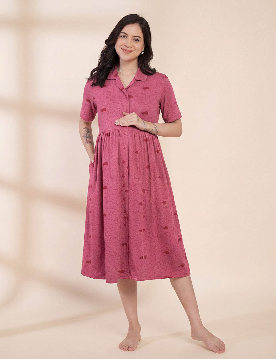 Red Heart Hosiery Padded Maternity Nighty