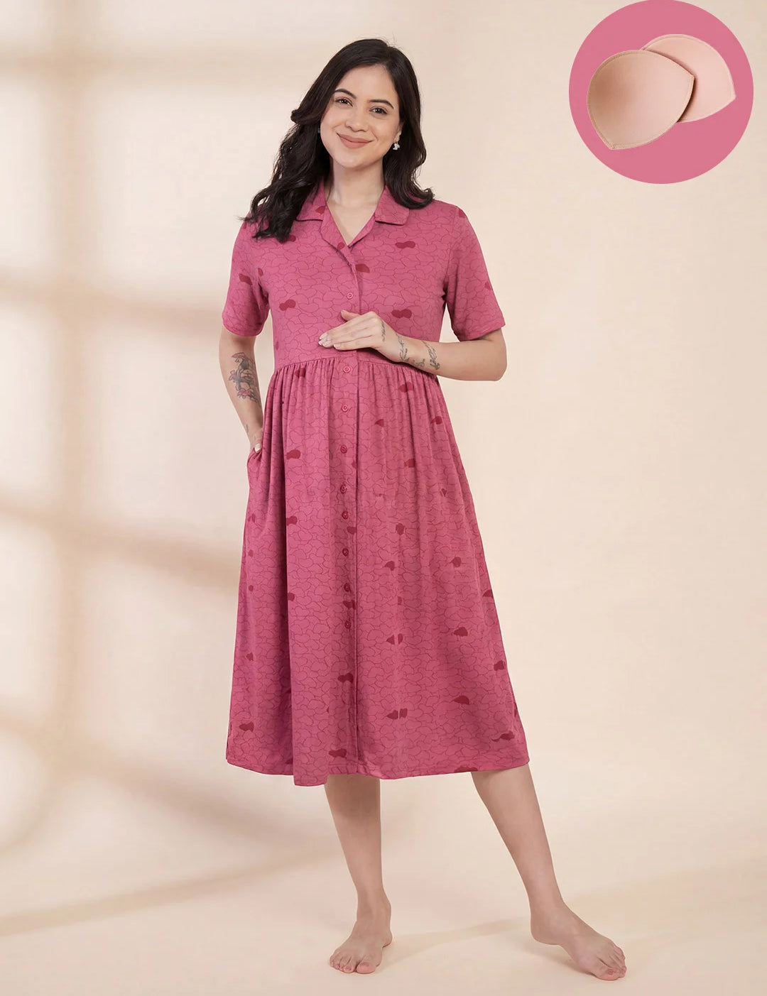 Red Heart Hosiery Padded Maternity Nighty