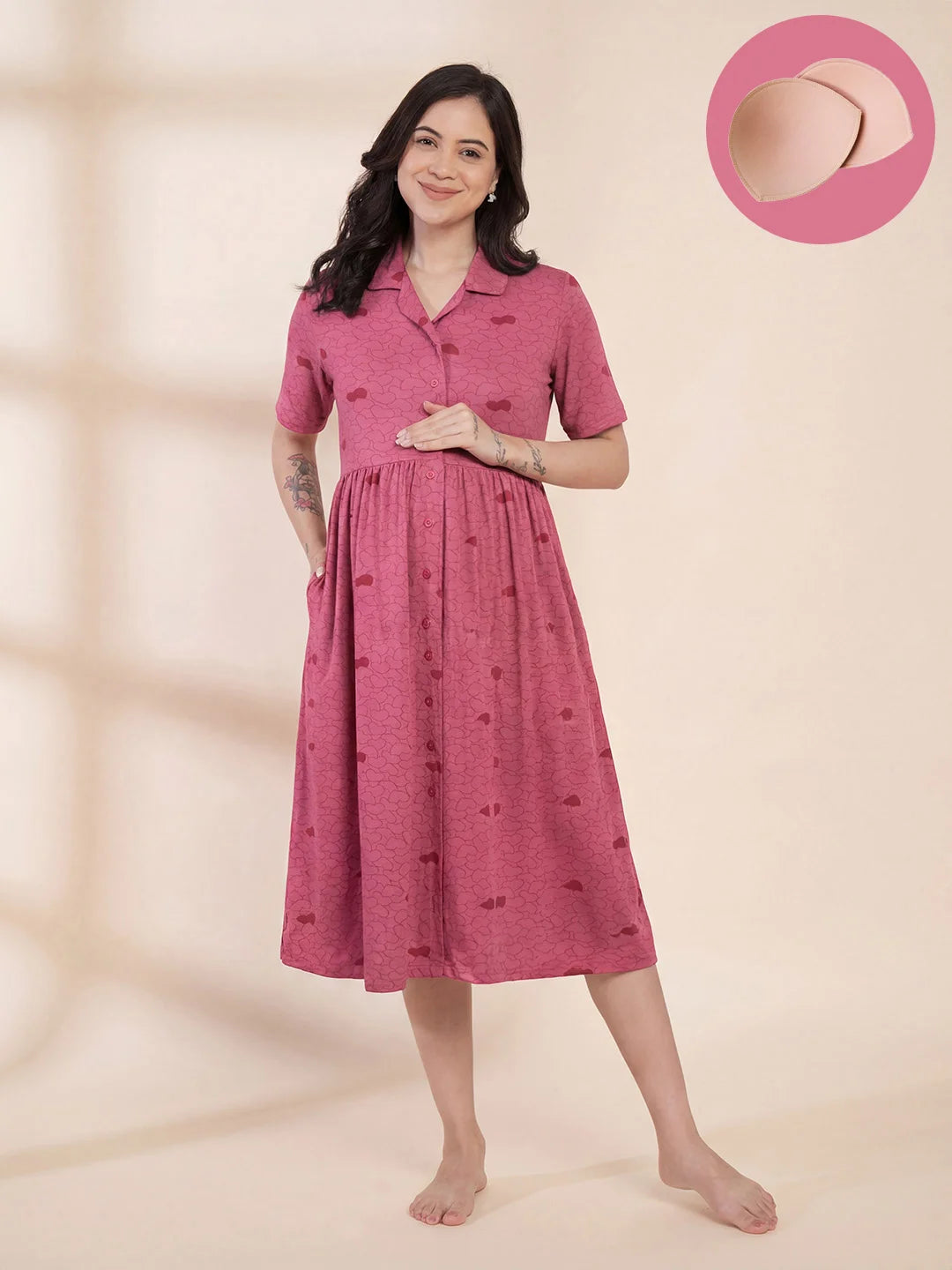 Red Heart Hosiery Padded Maternity Nighty