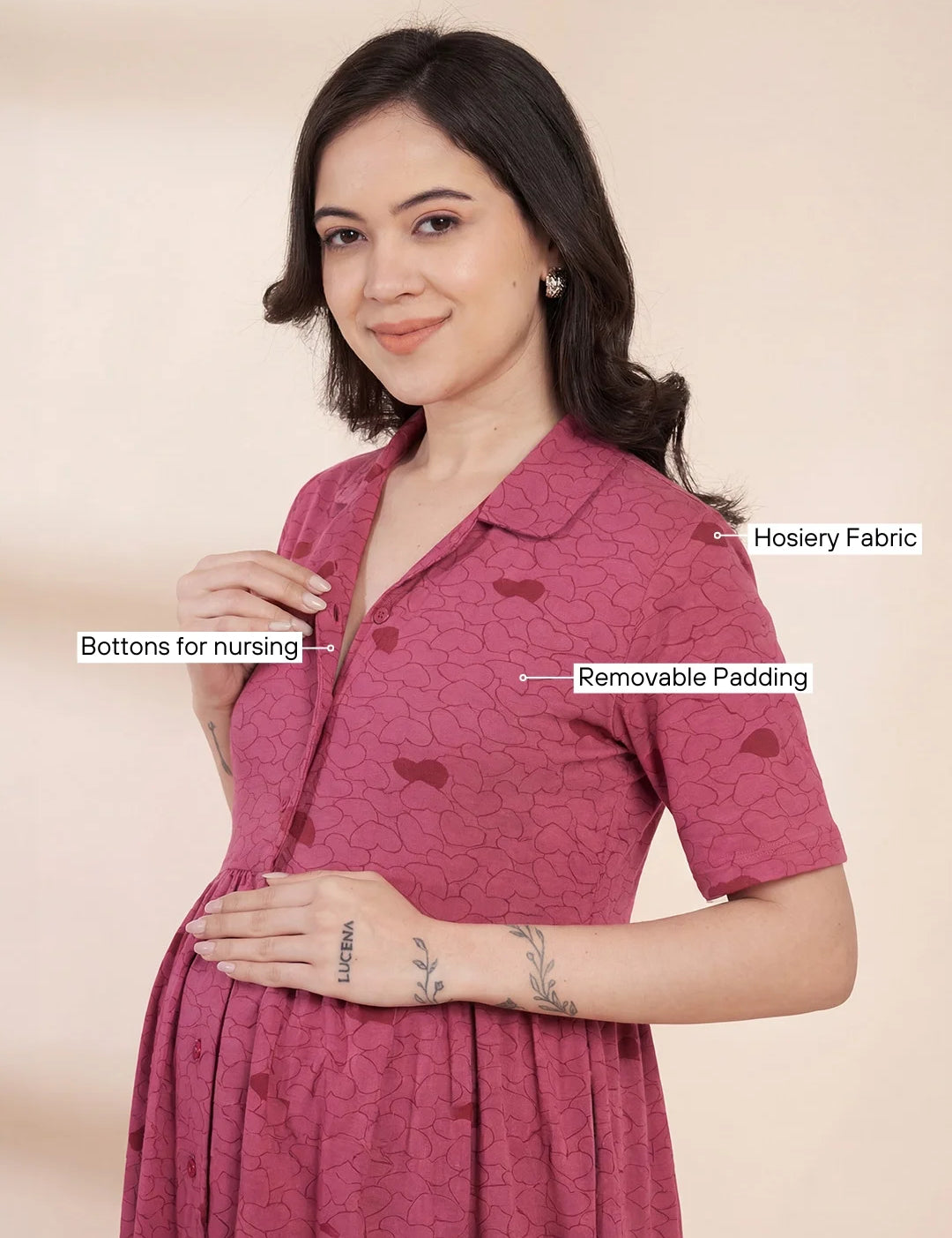 Red Heart Hosiery Padded Maternity Nighty