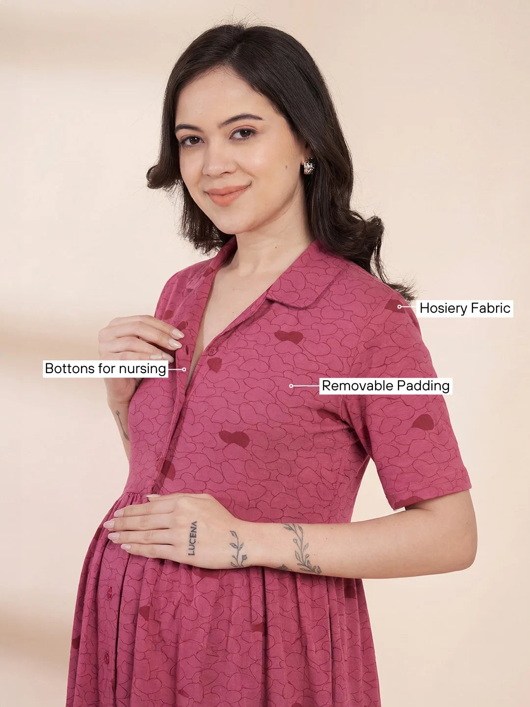 Red Heart Hosiery Padded Maternity Nighty