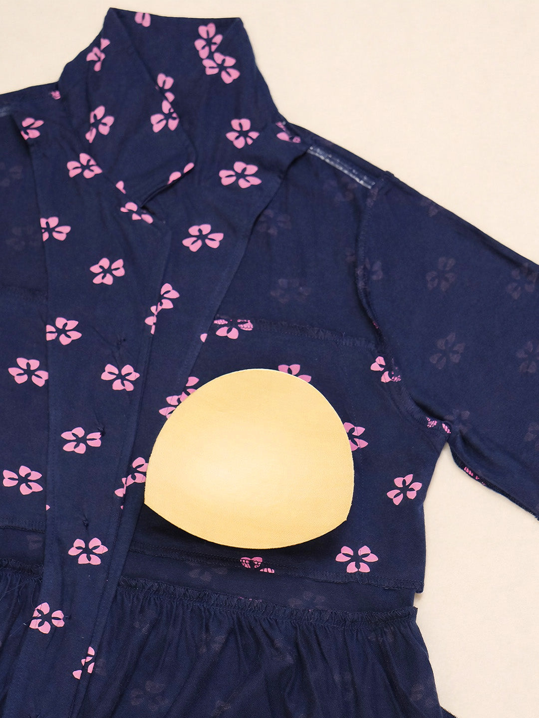 Navy Blue Floral Hosiery Padded Maternity Nighty