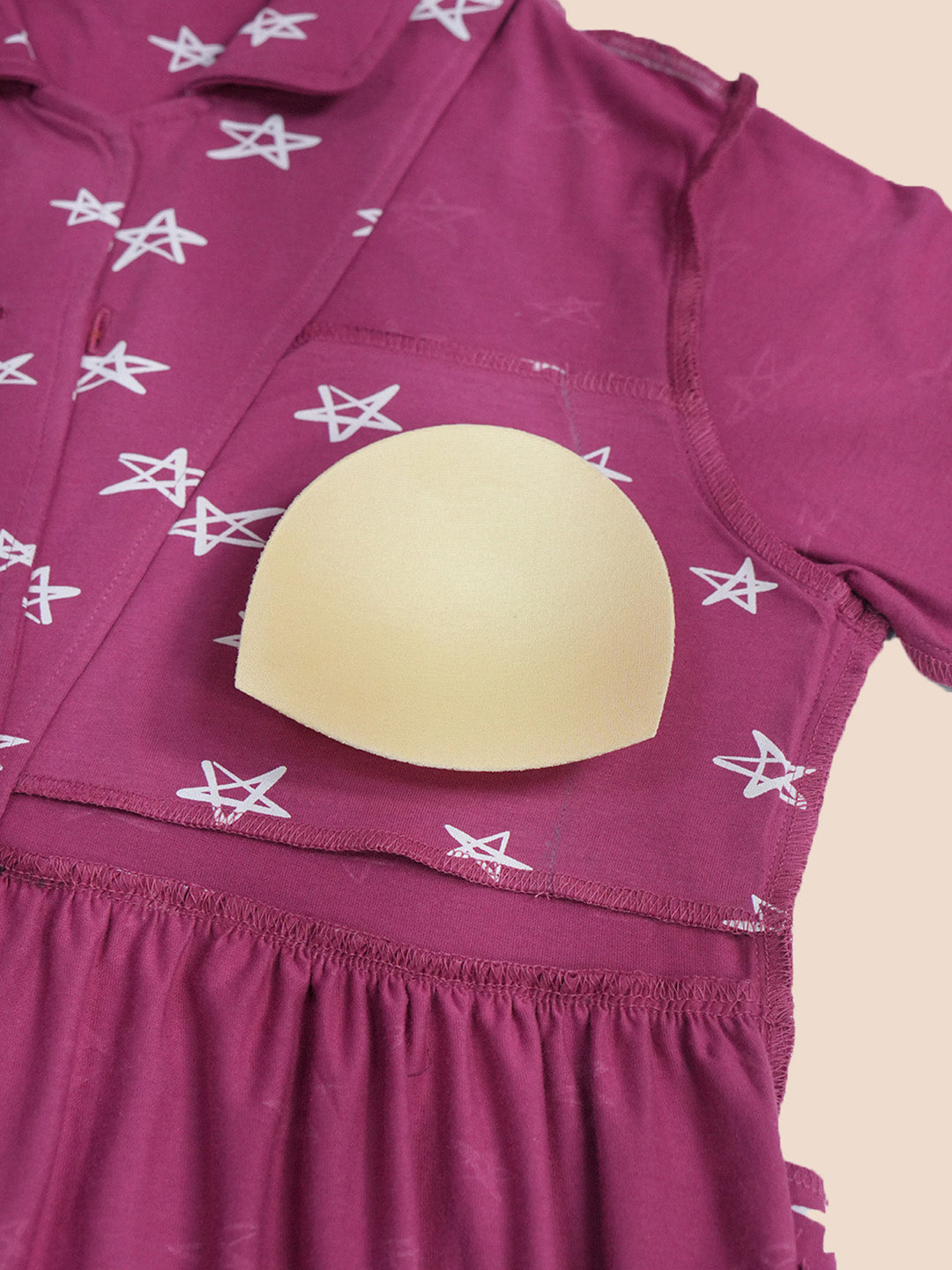 Pink Star Print Hosiery Padded Maternity Nighty