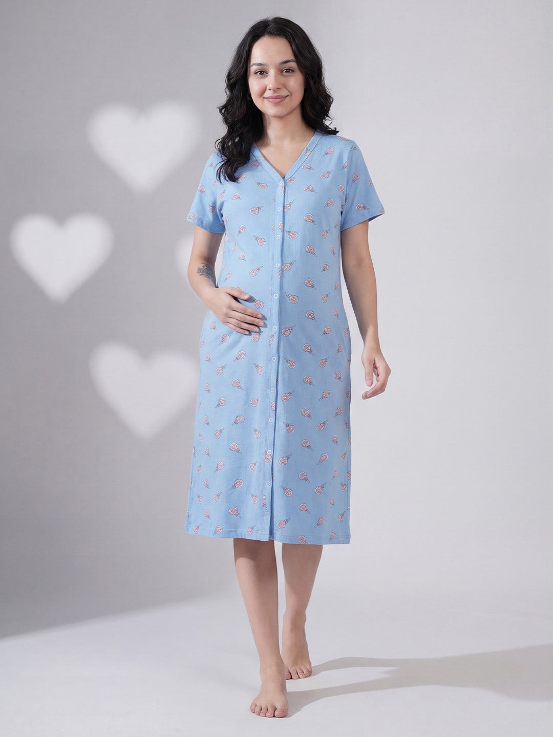 Sky Blue Candy Hosiery Zipless Maternity Nighty
