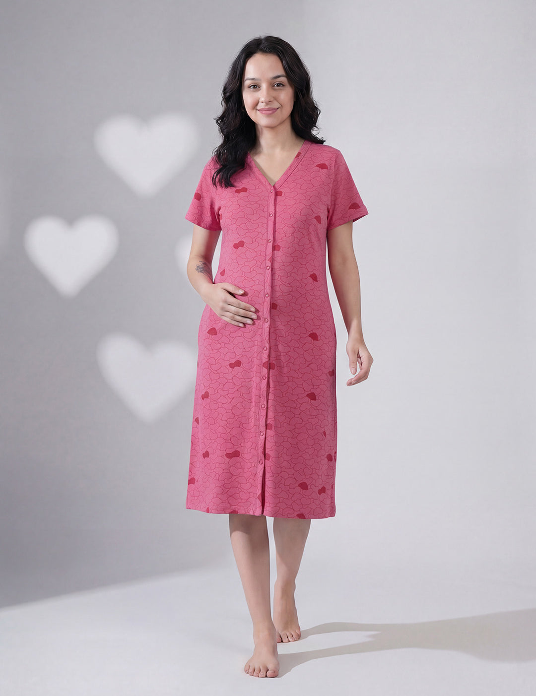 Pink Heart Hosiery Zipless Maternity Nighty