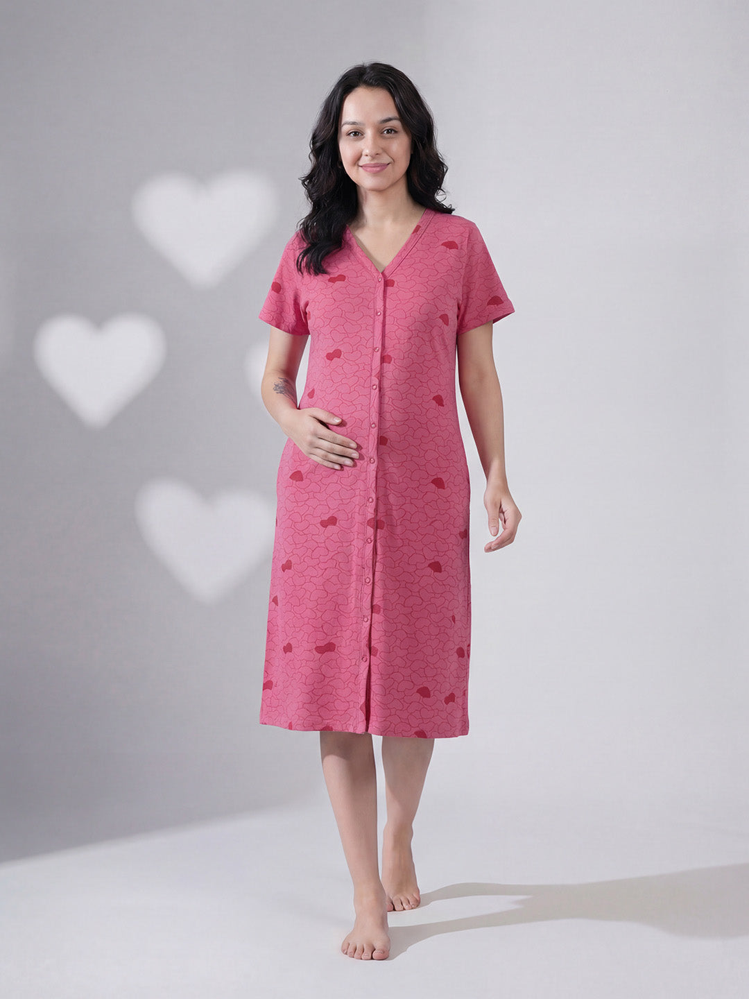 Pink Heart Hosiery Zipless Maternity Nighty