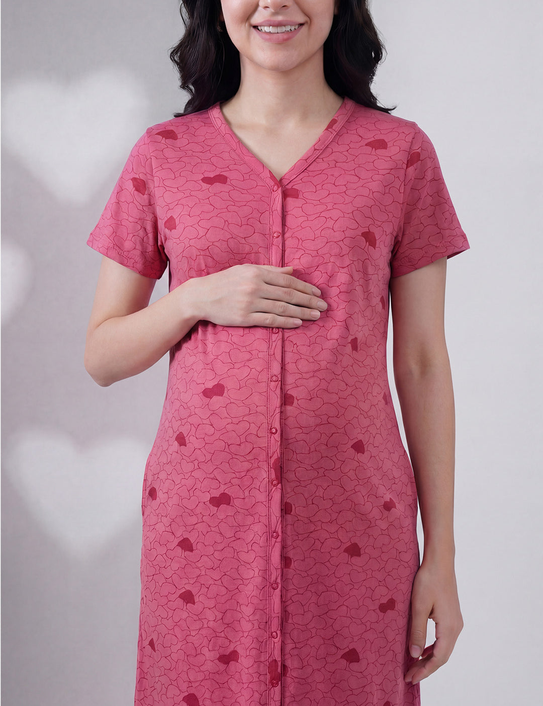 Pink Heart Hosiery Zipless Maternity Nighty