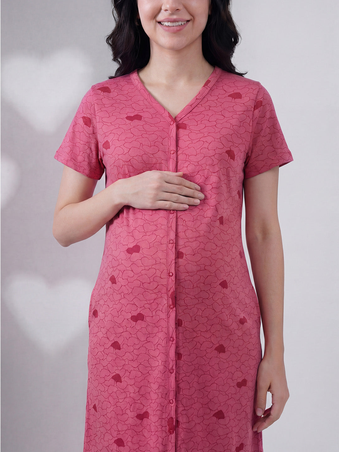 Pink Heart Hosiery Zipless Maternity Nighty