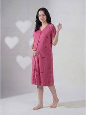 Pink Heart Hosiery Zipless Maternity Nighty