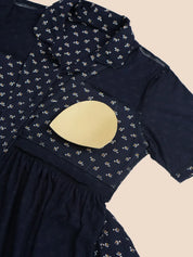 Navy Blue Printed Hosiery Padded Maternity Nighty