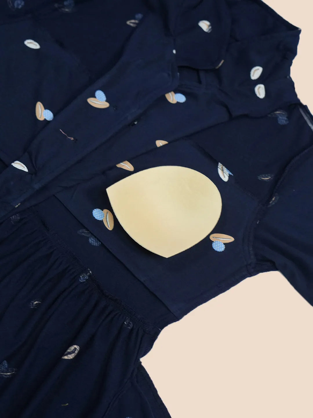 Navy Blue Shell Print Hosiery Padded Maternity Nighty