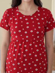 Red Floral Hosiery Maternity Nighty