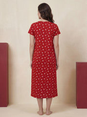 Red Floral Hosiery Maternity Nighty