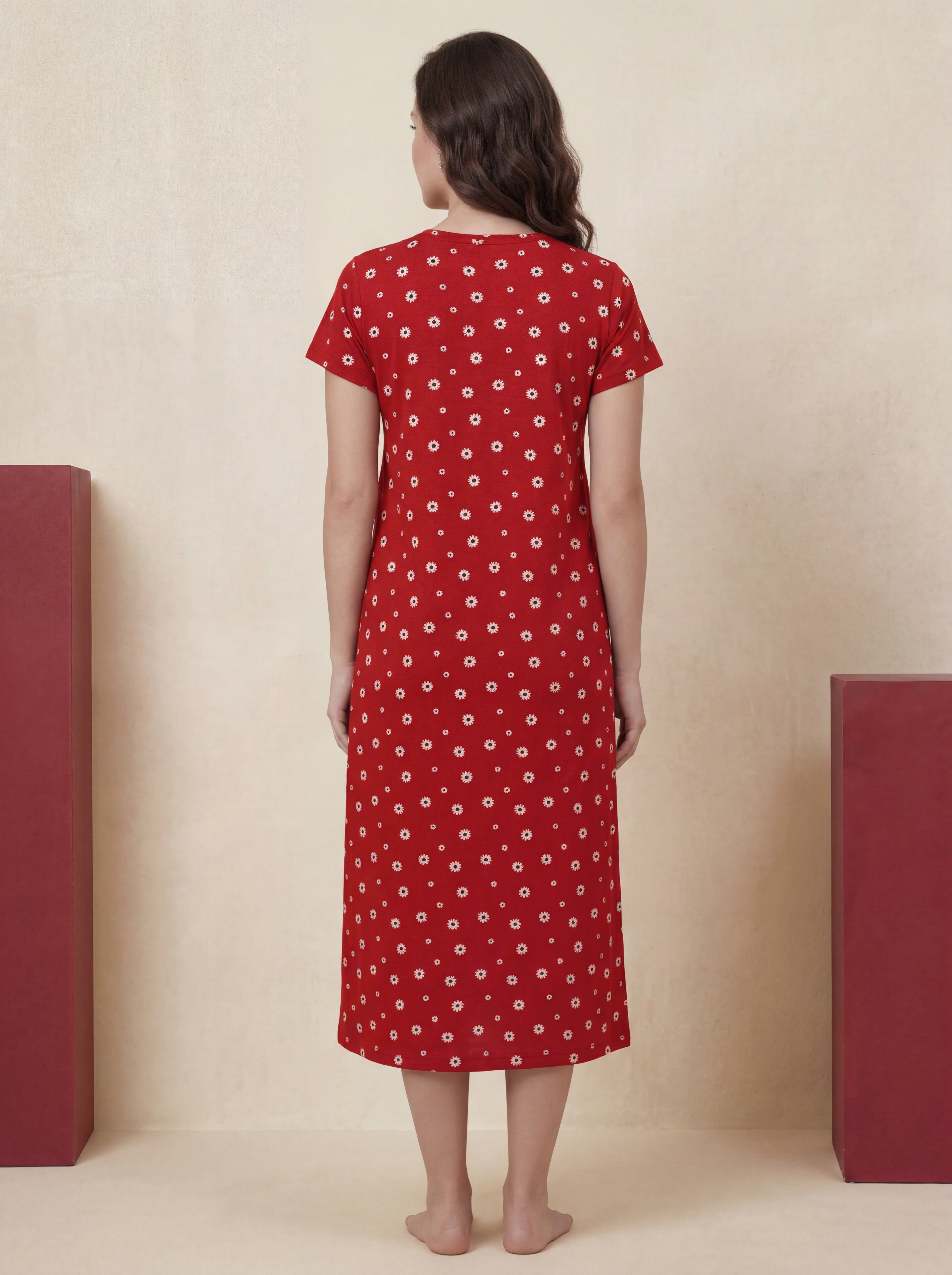 Red Floral Hosiery Maternity Nighty