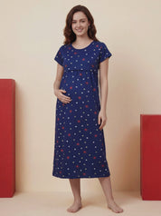 Blue Floral Hosiery Maternity Nighty