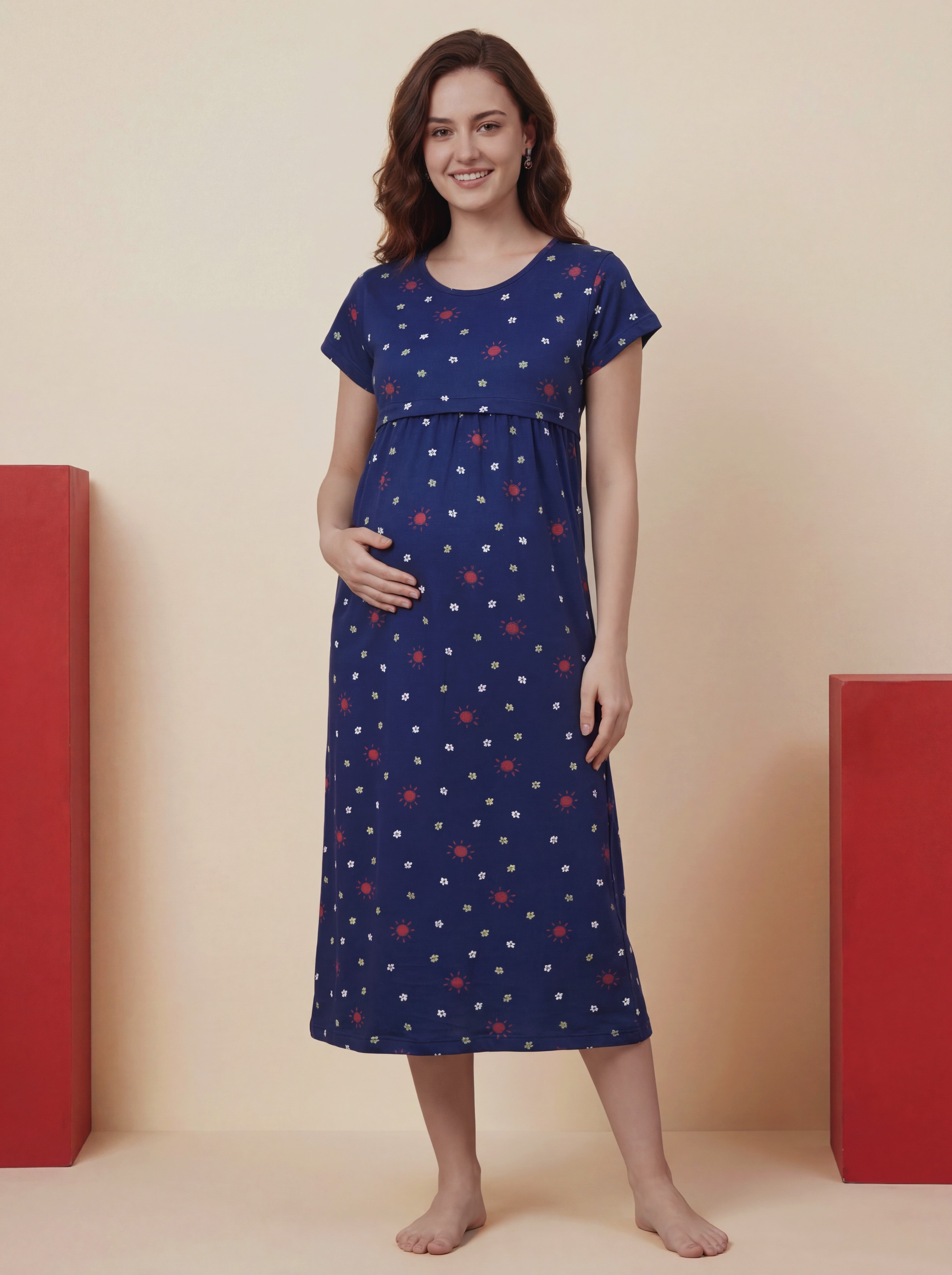 Blue Floral Hosiery Maternity Nighty
