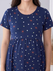 Blue Floral Hosiery Maternity Nighty