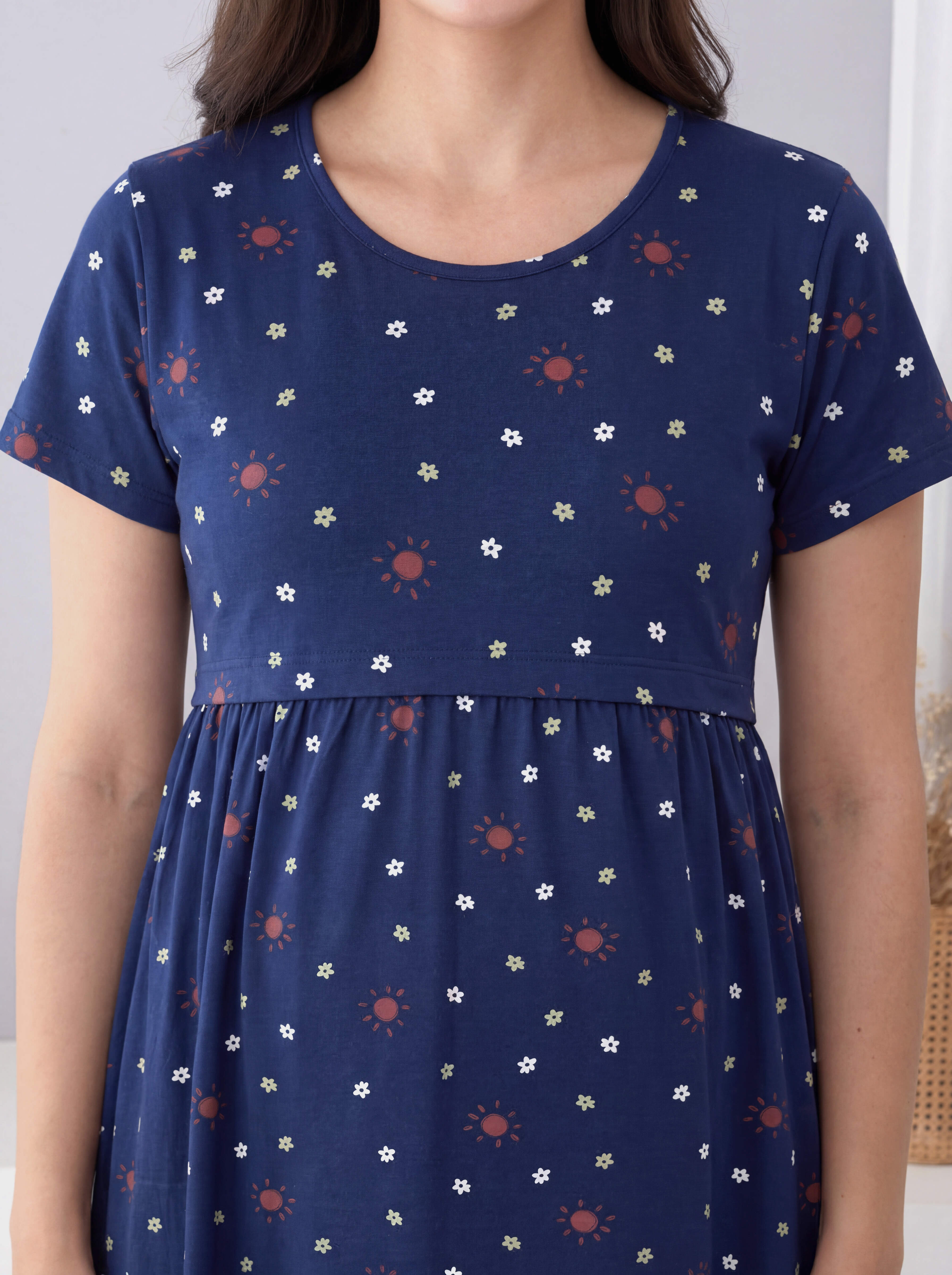 Blue Floral Hosiery Maternity Nighty