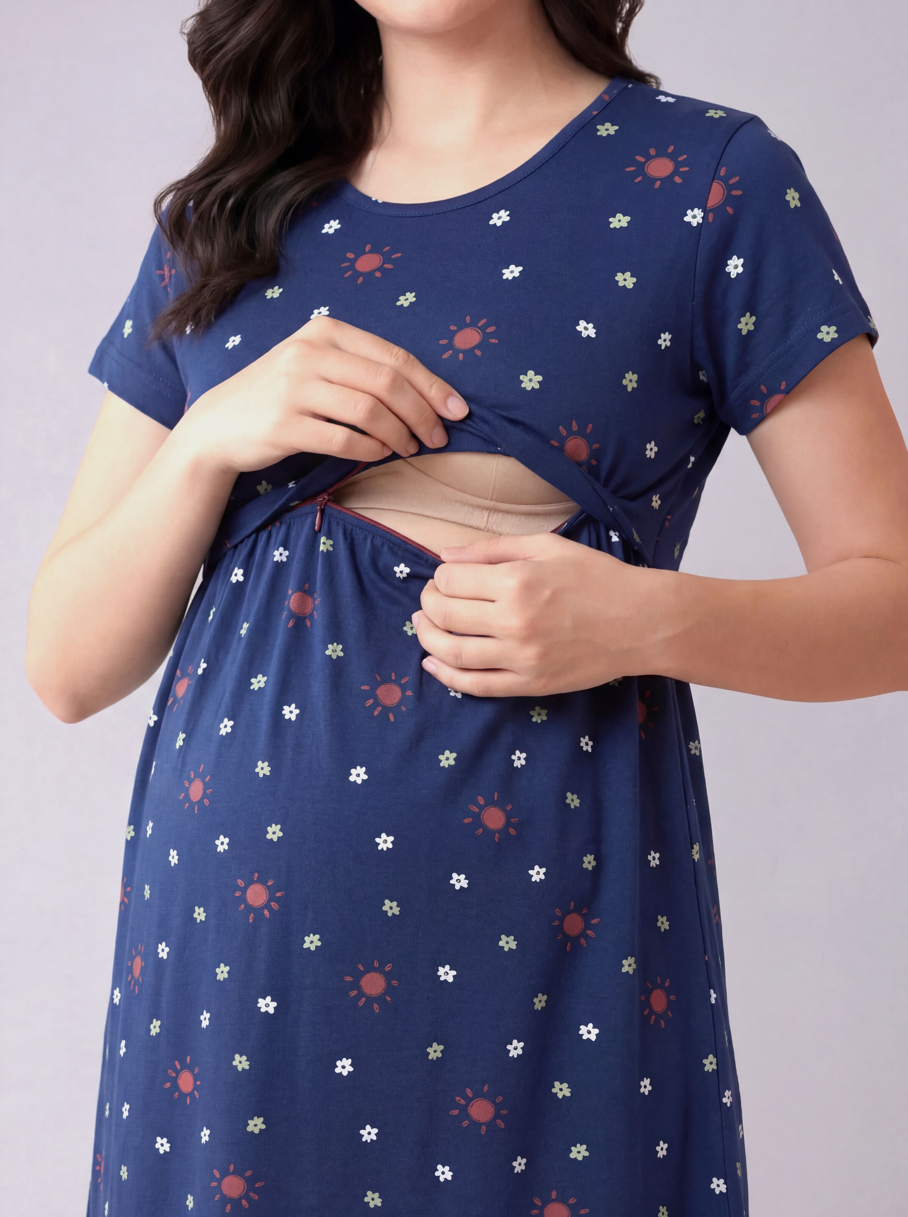 Blue Floral Hosiery Maternity Nighty