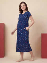 Blue Floral Hosiery Maternity Nighty