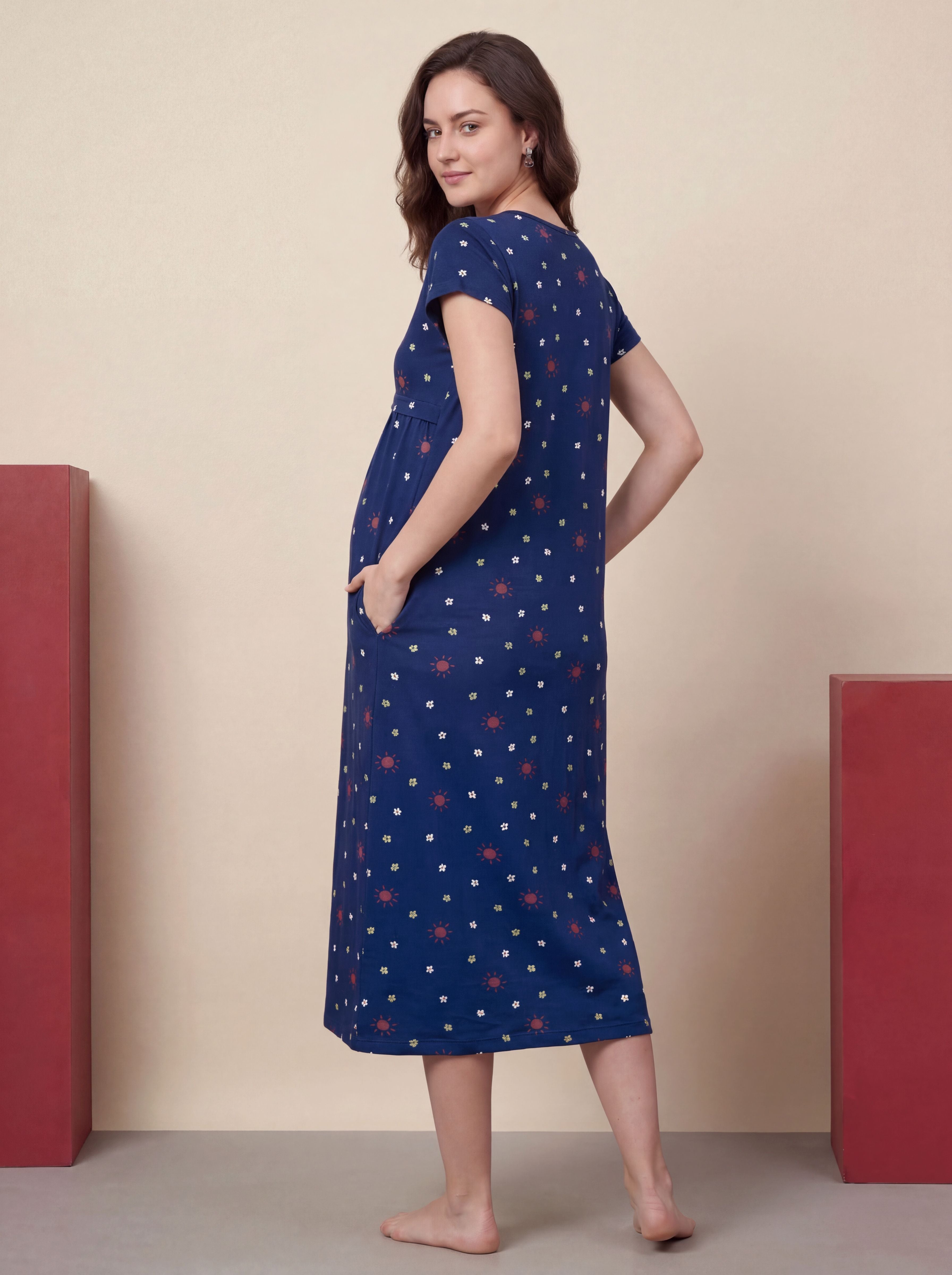 Blue Floral Hosiery Maternity Nighty