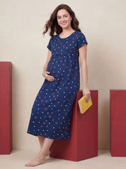 Blue Floral Hosiery Maternity Nighty