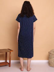 Navy Blue Striped Hosiery Zipless Maternity Nighty