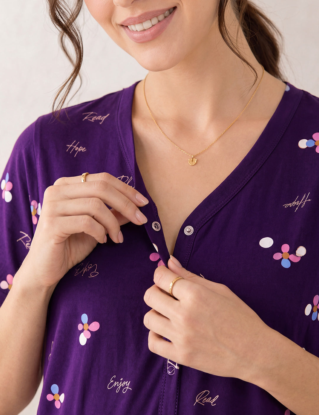 Purple Floral Hosiery Zipless Maternity Nighty