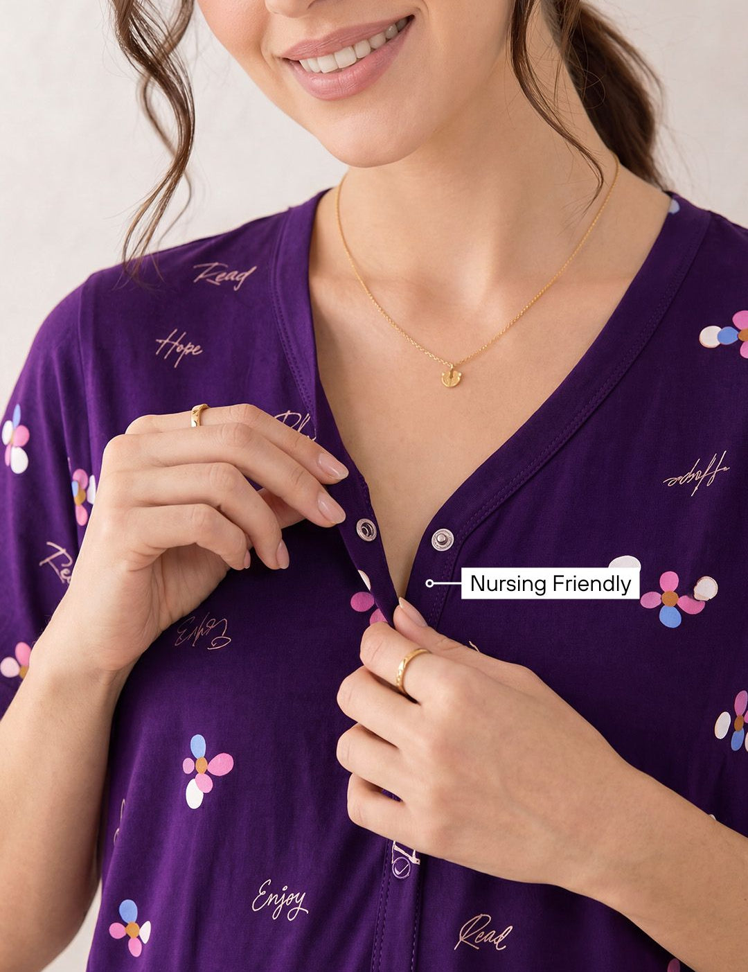 Purple Floral Hosiery Zipless Maternity Nighty
