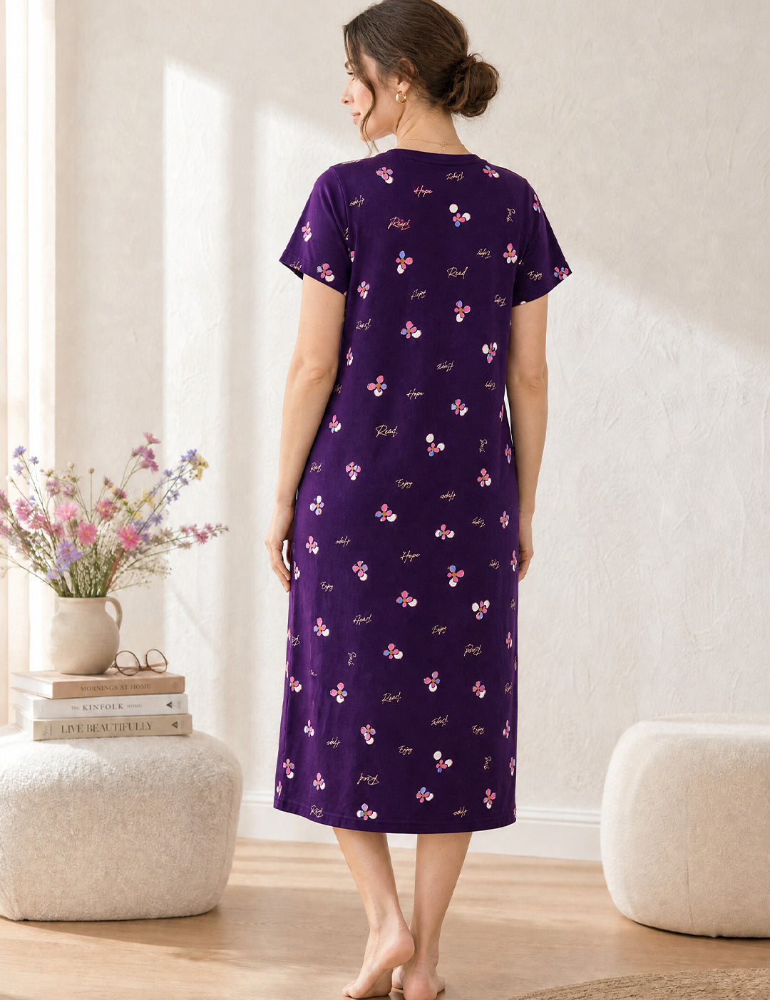 Purple Floral Hosiery Zipless Maternity Nighty