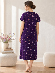 Purple Floral Hosiery Zipless Maternity Nighty