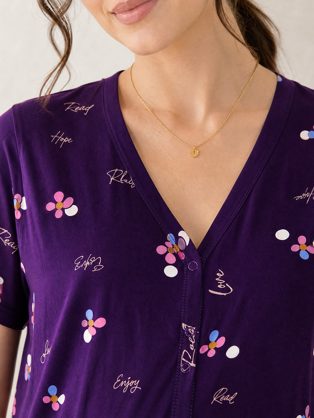 Purple Floral Hosiery Zipless Maternity Nighty