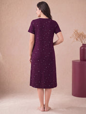 Purple Printed Hosiery Zipless Maternity Nighty