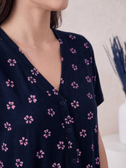 Navy Blue Floral Hosiery Zipless Maternity Nighty