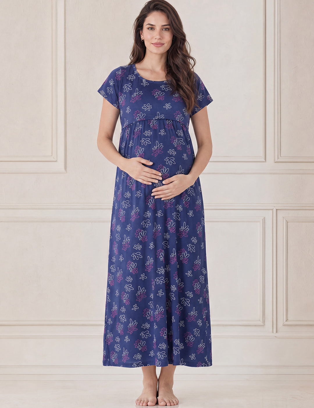 Blue Floral Hosiery Maternity Nighty