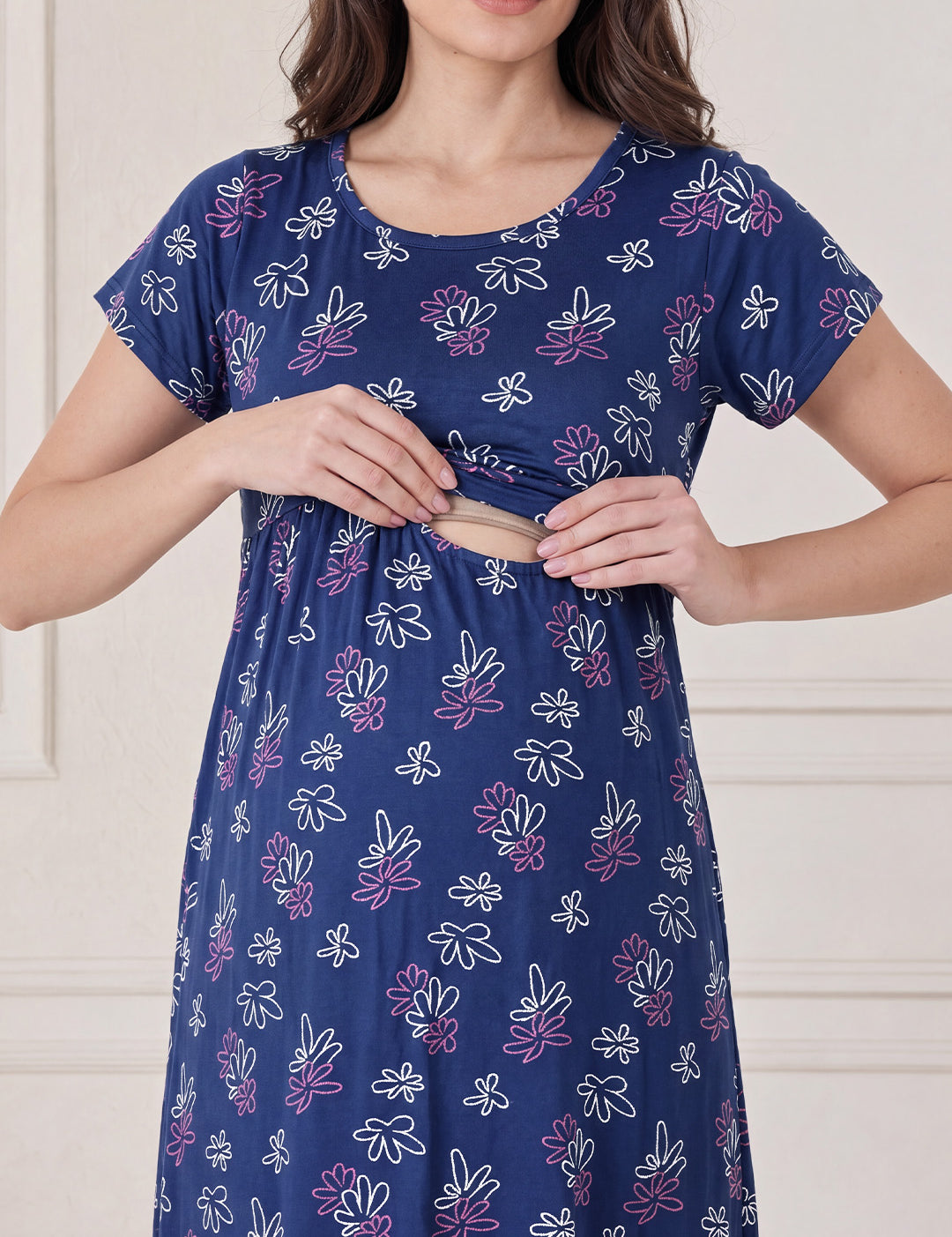 Blue Floral Hosiery Maternity Nighty